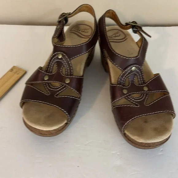 Dansko Sigrid Brown Leather Wedge Sandals Back Strap Size 36 - Picture 5 of 16